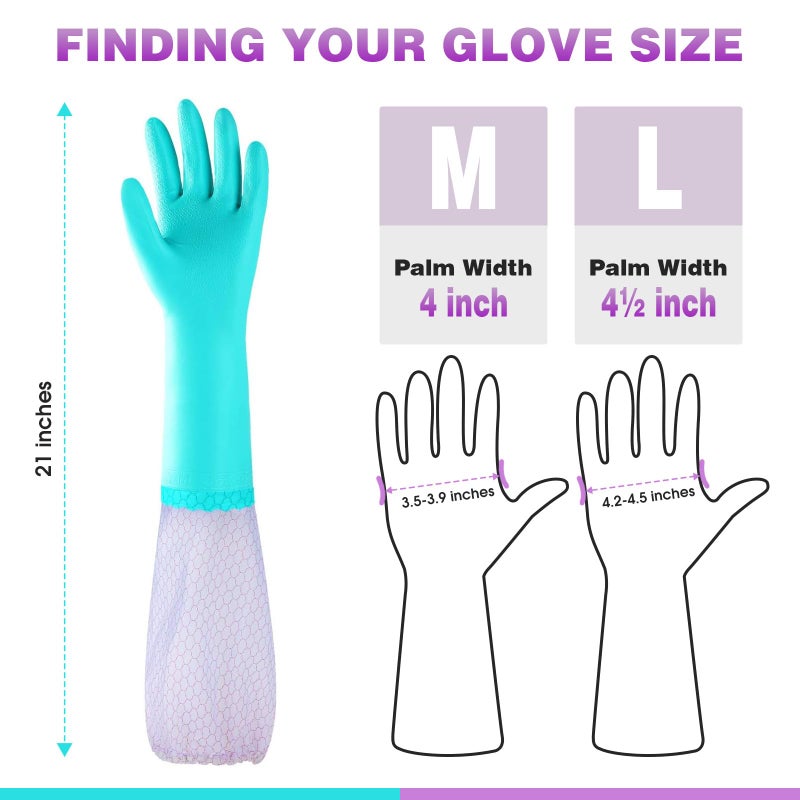 Elgood Reusable Long Sleeve Dishwashing Cleaning Gloves with Latex Free,Cotton Lining,Kitchen Gloves 2 Pairs,Purple+Blue M - Image 5